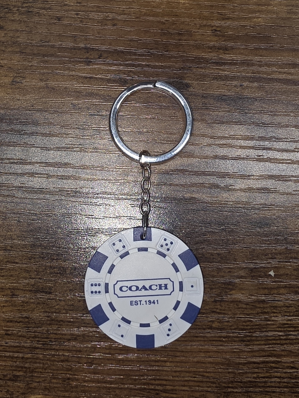 Coach White & Navy Poker Chip Key Ring